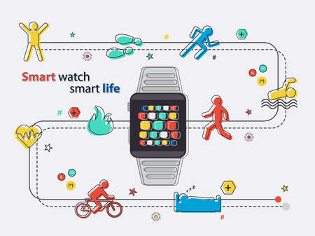 Smart watch smart life activities infographic line cartoon in vector eps10のイラスト素材