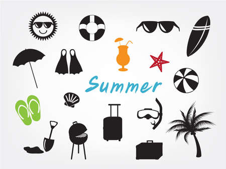 collection of summer icon set on white backgroundのイラスト素材