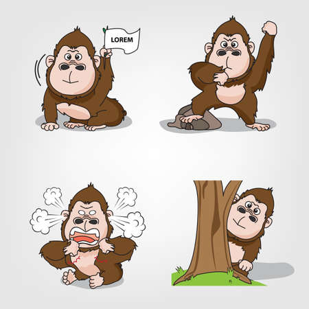 Collection of monkey action set (Vector eps10)のイラスト素材