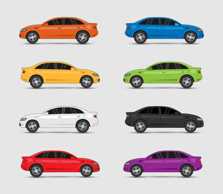 Collection of car in different colors (Vector eps10)のイラスト素材
