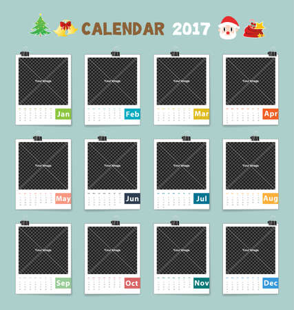 Set of Calendar 2017 full template design in vector eps10 blank for your imageのイラスト素材