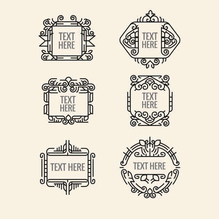 classic art deco luxury minimal hipster geometric vintage monogram, frame , border, badge, label, crest, or Vintage Insigniasのイラスト素材