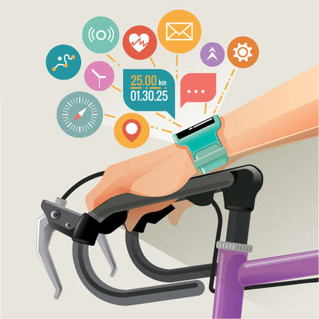 A smart-watch and a road-bikeのイラスト素材