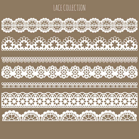 Set of white lace borders isolated on brown backgroundのイラスト素材