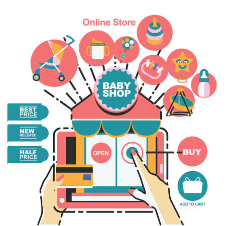 concept illustration banner template for baby shop and on-line shopping.のイラスト素材