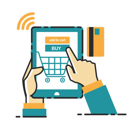 Vector illustration concept for on line store. Digital marketing. Mobile payment. Start_up businessのイラスト素材
