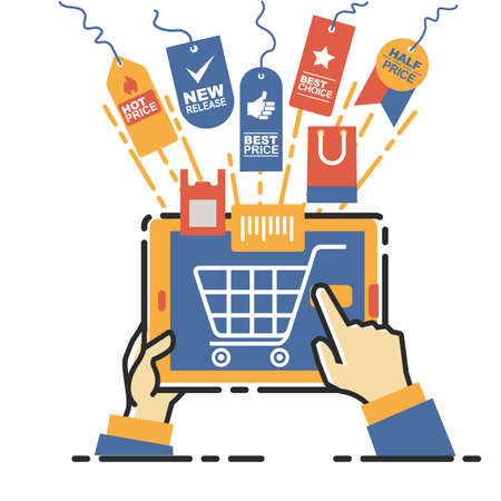 Vector illustration concept for on line store. Digital marketing. Mobile payment. Start-up business.のイラスト素材