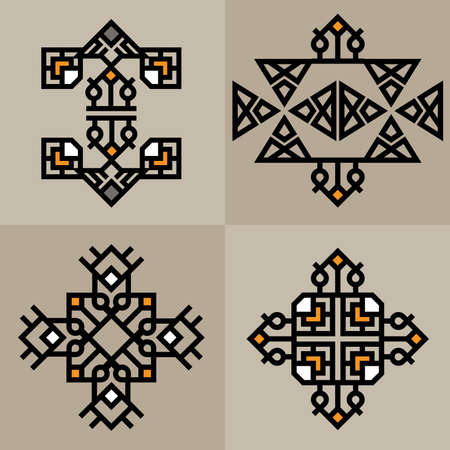 Set Luxury frame template for decoration. Japanese, calligraphic, arabian, aztec elegant ornament. Business sign, identity for Royalty, Boutique, Hotel, Heraldic, Jewelry, Fashion and other vector illustrationのイラスト素材