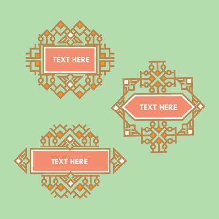 Set Luxury frame Template for Logotype. Japanese, calligraphic, arabian, aztec elegant ornament. Business sign, identity for Royalty, Boutique, Hotel, Heraldic, Jewelry, Fashion and other vector illustrationのイラスト素材