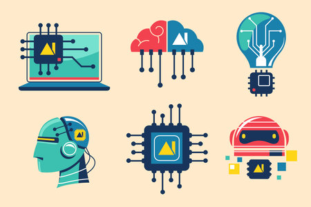 Artificial intelligence technology icons set. Vector illustration in flat style.のイラスト素材