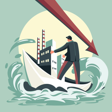Businessman sailing on a ship. Vector illustration in flat style.のイラスト素材