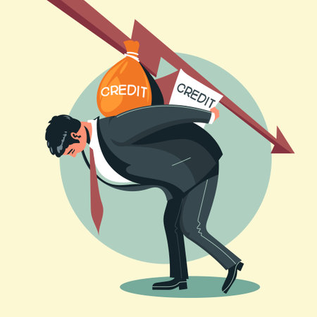 Businessman carrying a bag of debt. Vector illustration in cartoon style.のイラスト素材