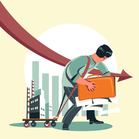 Vector illustration of a man with a briefcase and a cart.のイラスト素材