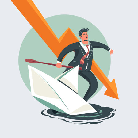 Businessman riding on a boat. Vector illustration in flat style.のイラスト素材