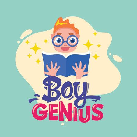 Vector illustration of a boy reading a book. Boy with glasses and a book.のイラスト素材