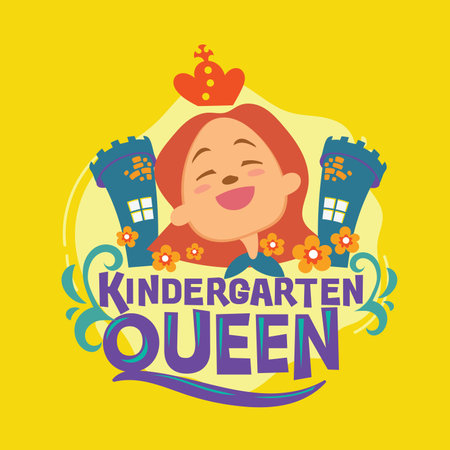 Kindergarten logo. Vector illustration of a girl in a crown.のイラスト素材