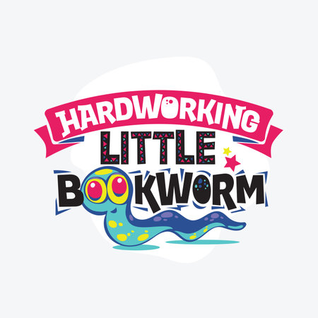 Hardworking little bookworm. Back to School Quoteのイラスト素材