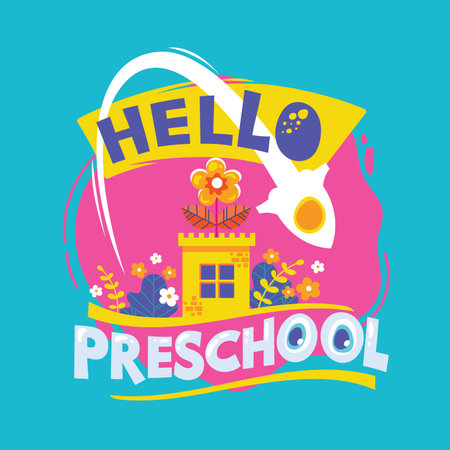 Hello Preschool motivation quote. Vector illustration in flat design style.のイラスト素材