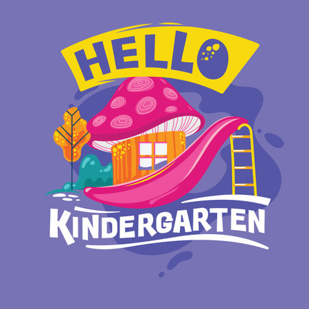 Hello Kindergarten Colorful Vector Sign, Conceptual Illustrationのイラスト素材