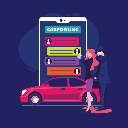 Car sharing concept. Vector illustration in flat design style. Online car sharing.のイラスト素材