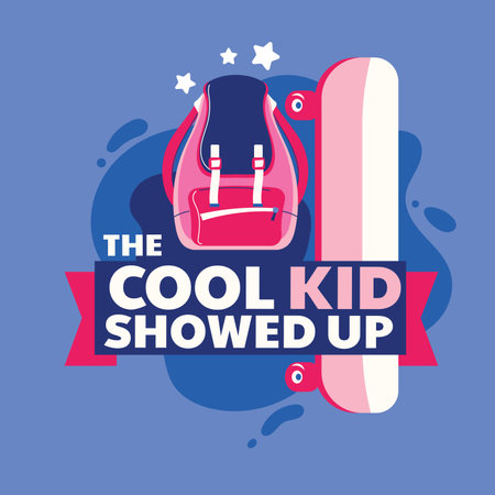 Back to school banner with backpack and skateboard. Vector illustration.のイラスト素材