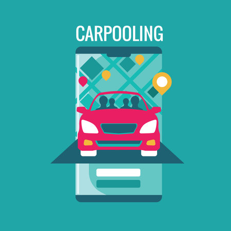 Car sharing concept. Vector illustration in flat design style. Mobile phone and car sharing.のイラスト素材