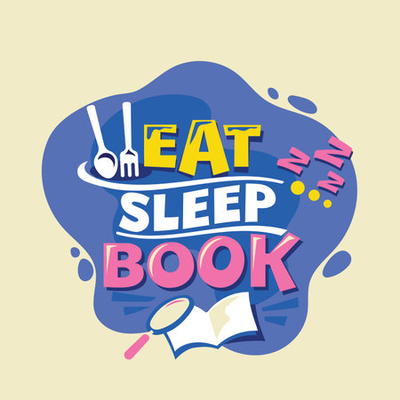 Eat sleep book, lettering with spoon and fork, vector illustrationのイラスト素材