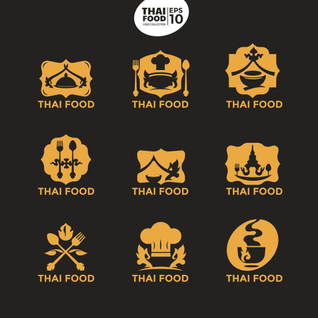 Thai restaurant logo set. Vector design elements for your business.のイラスト素材