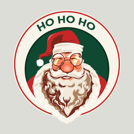 Santa Claus head with red hat and glasses, vector illustration in retro styleのイラスト素材