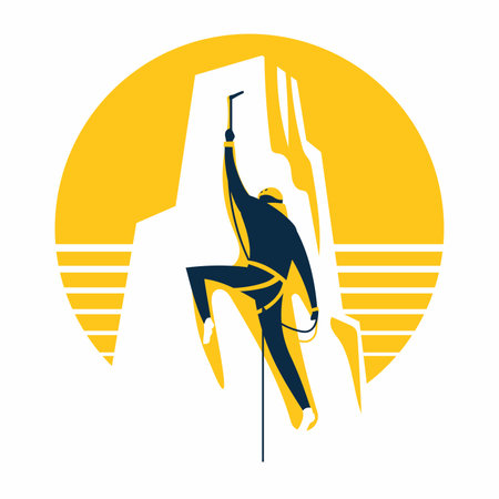 Silhouette of a rock climber climbing up the mountain, vector illustrationのイラスト素材
