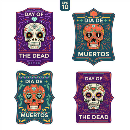 Day of the Dead. Set of colorful skulls. Vector illustration.のイラスト素材