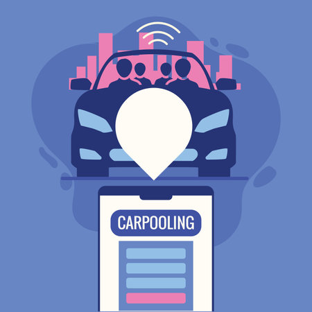 Car sharing concept. Vector illustration in flat design style on blue background.のイラスト素材