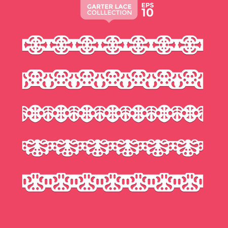 Laser cut wedding invitation template. Set of lace borders. Vector illustration.のイラスト素材