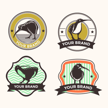 Set of kiwi bird emblems, badges and design elementsのイラスト素材
