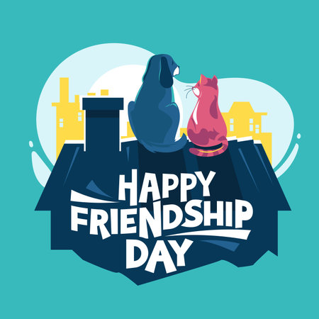 Happy friendship day greeting card. Vector illustration in flat cartoon style.のイラスト素材