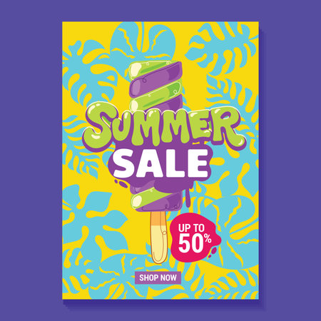 Summer Sale Poster Vector. Ice Cream Banner, Flyer, Brochure Design Template.のイラスト素材