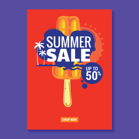 Summer sale poster design template with ice lolly. Vector illustration.のイラスト素材