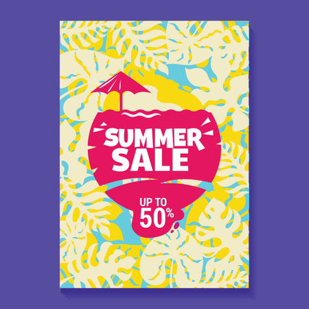 Summer sale poster design template. Vector illustration of a summer sale flyer.のイラスト素材