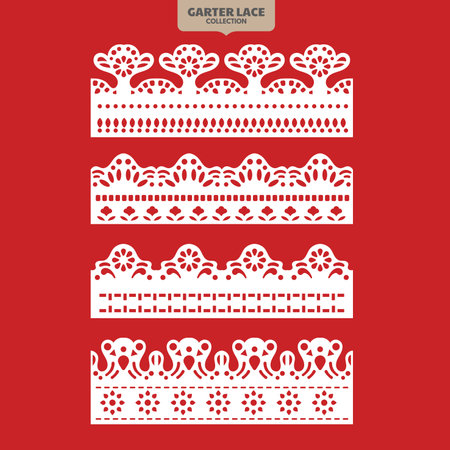 Lace pattern. Set of white lace borders. Vector illustration.のイラスト素材