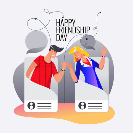 Happy friendship day concept. Two people in flat style. Vector illustrationのイラスト素材