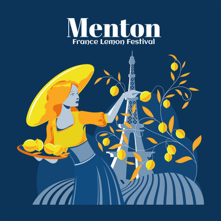 Eiffel tower in Paris, France. Vector illustration for Menton France Lemon Festivalのイラスト素材