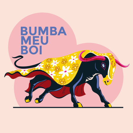 Bull on a pink background. Vector illustration in a flat style. Bumba meu Boi Festivalのイラスト素材
