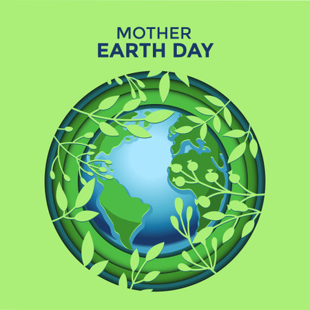 Earth Day. Vector illustration of a greeting card with Earth planet and leaves.のイラスト素材