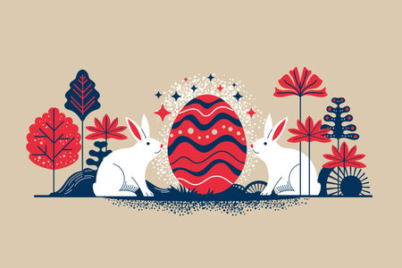 Easter card with bunnies and eggs. Vector illustration.のイラスト素材
