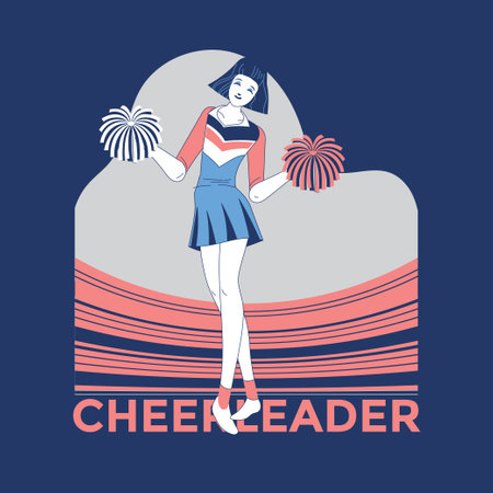 Cheerleader. Vector illustration of a beautiful girl in a blue dress.のイラスト素材