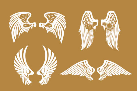 Set of vintage wings emblems. Heraldic design elements, vector illustration.のイラスト素材