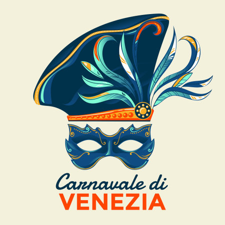 Carnival mask with feathers. Vector illustration in retro style. Carnavale de Veneziaのイラスト素材