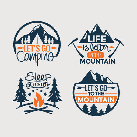 Set of Camping and Outdoor Adventure Badges, Vector Illustrationのイラスト素材