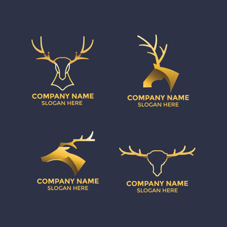 Set of deer logo design template. Deer head vector logo template.のイラスト素材