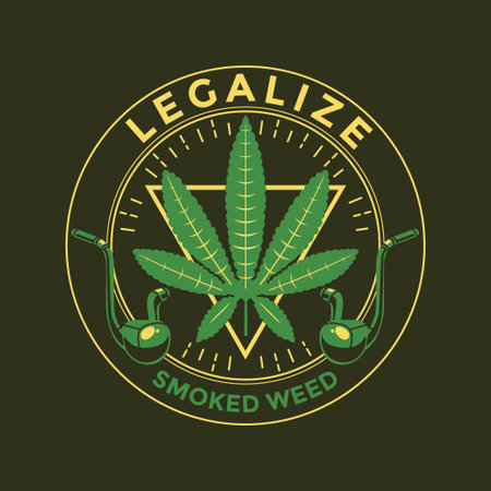 Cannabis badge and label. Vector illustration. Isolated on dark background.のイラスト素材